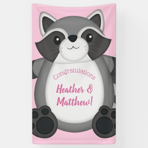 Raccoon Baby Shower Pink Banner
