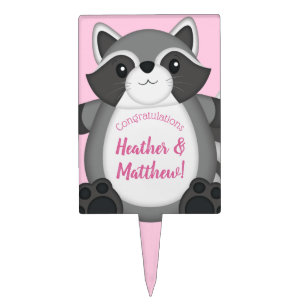 Raccoon Baby Shower Pink Cake Topper