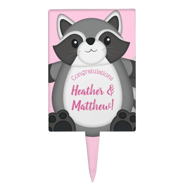 Raccoon Baby Shower Pink Cake Topper (Front)