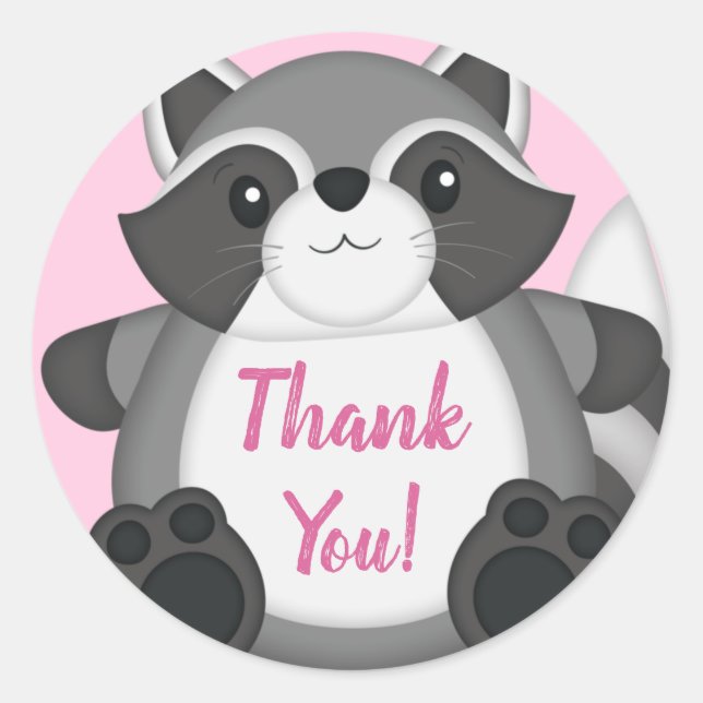 Raccoon Baby Shower Pink Classic Round Sticker (Front)