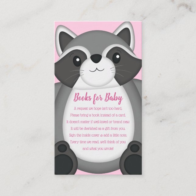 Raccoon Baby Shower Pink Enclosure Card (Front)