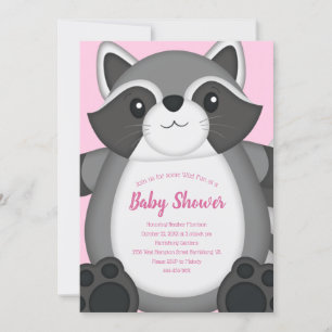 Raccoon Baby Shower Pink Invitation