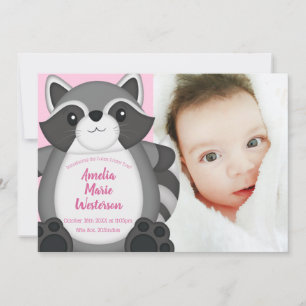 Raccoon Baby Shower Pink Invitation