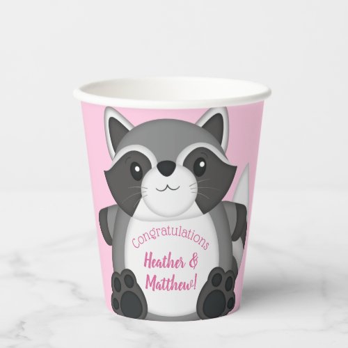 Raccoon Baby Shower Pink Paper Cups