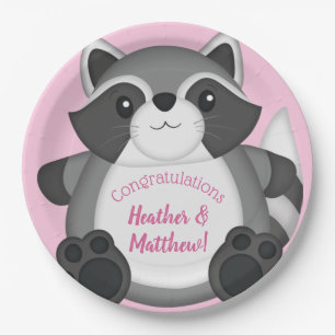 Raccoon Baby Shower Pink Paper Plates
