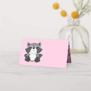 Raccoon Baby Shower Pink Place Card