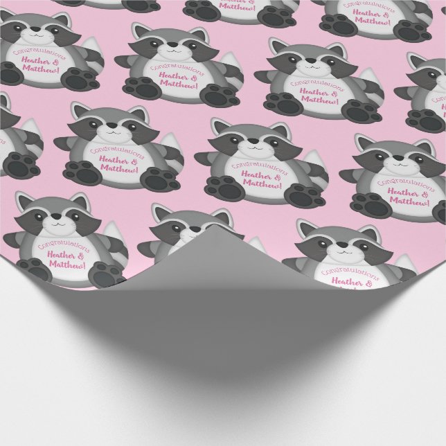 Raccoon Baby Shower Pink Wrapping Paper (Corner)