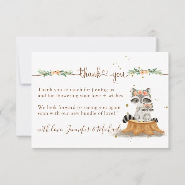 Raccoon Baby Shower Watercolor Thank You Card