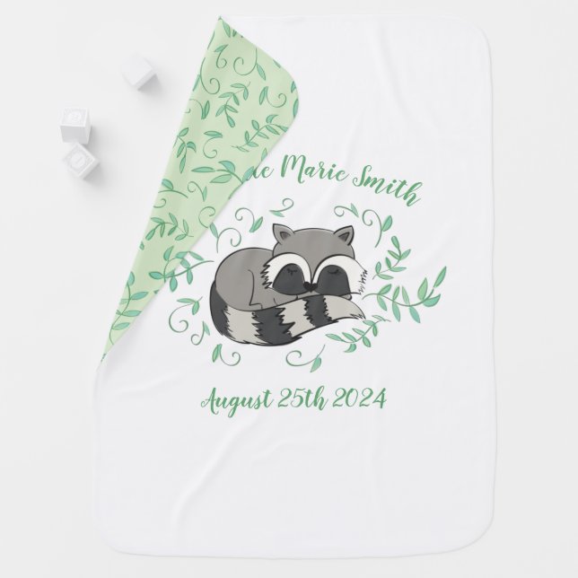 Raccoon Baby Shower Woodland Animals Baby Blanket (In Situ)