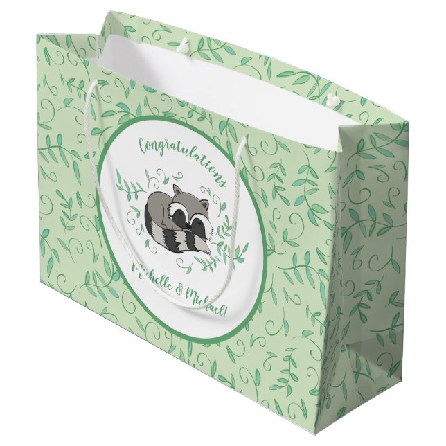 Raccoon Baby Shower Woodland Animals Large Gift Bag (Back Angled)