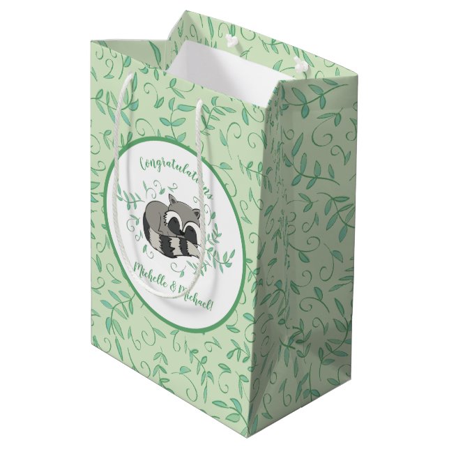 Raccoon Baby Shower Woodland Animals Medium Gift Bag (Back Angled)