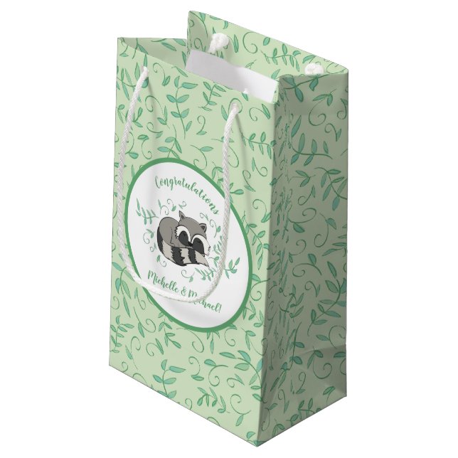 Raccoon Baby Shower Woodland Animals Small Gift Bag (Back Angled)