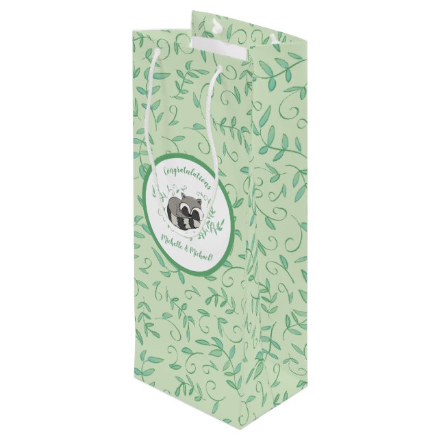 Raccoon Baby Shower Woodland Animals Wine Gift Bag (Back Angled)
