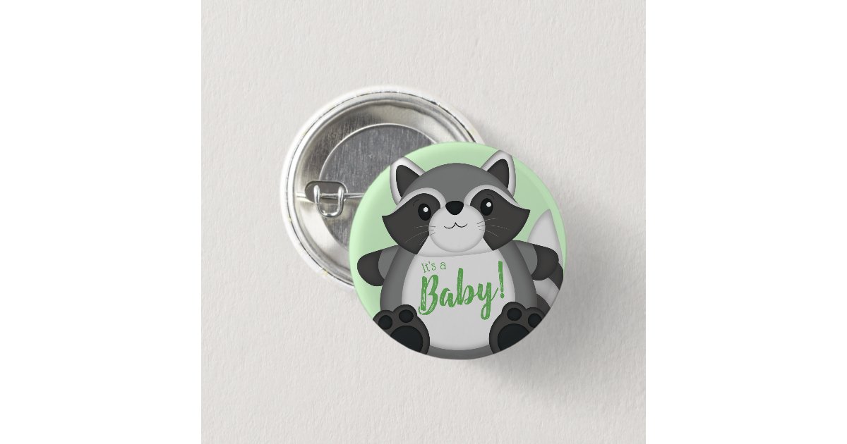 Raccoon Baby Shower Woodland Button | Zazzle