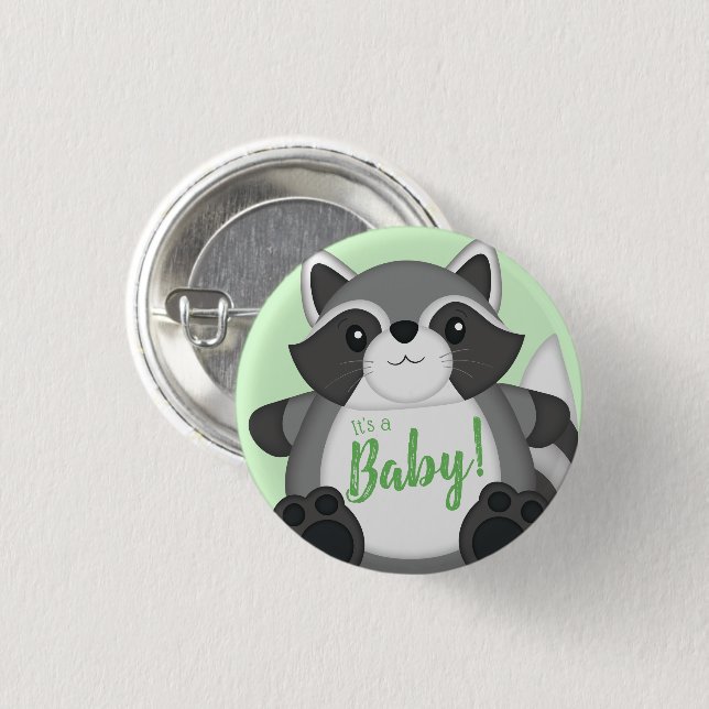 Raccoon Baby Shower Woodland Button (Front & Back)