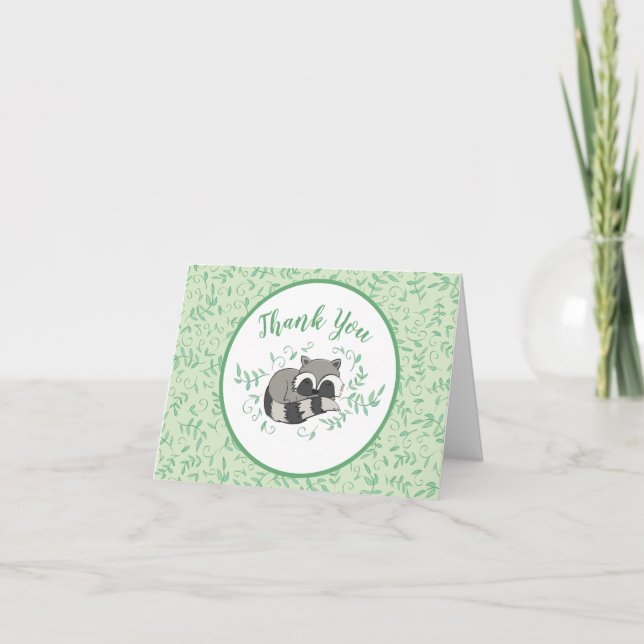 Raccoon Baby Shower Woodland Cute Sleeping Thank You Card (Front)