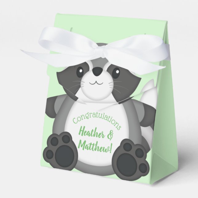 Raccoon Baby Shower Woodland Favor Boxes (Front Side)