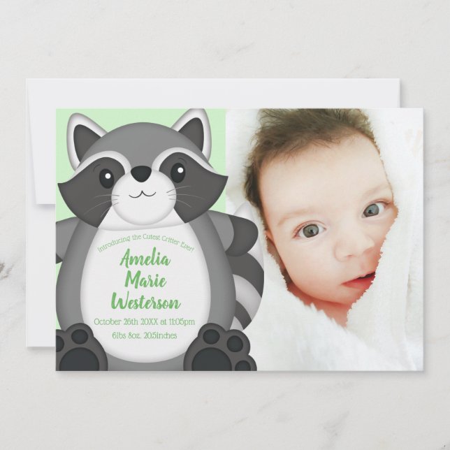 Raccoon Baby Shower Woodland Invitation (Front)