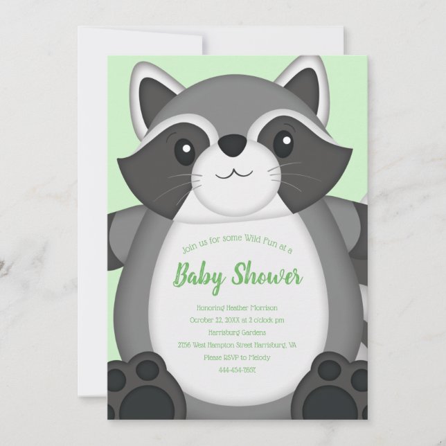 Raccoon Baby Shower Woodland Invitation (Front)
