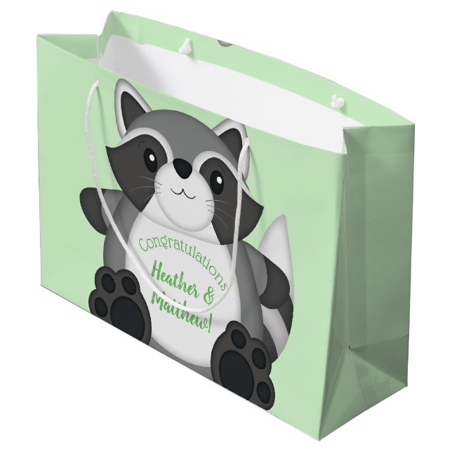 Raccoon Baby Shower Woodland Large Gift Bag (Back Angled)