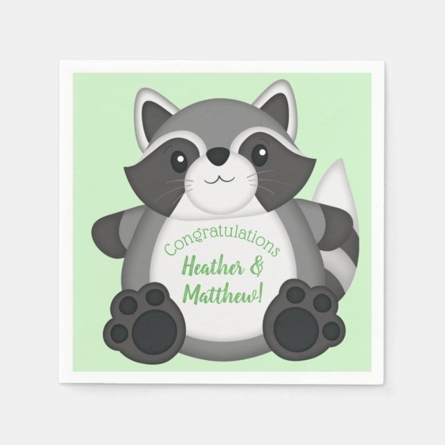 Raccoon Baby Shower Woodland Napkins (Front)