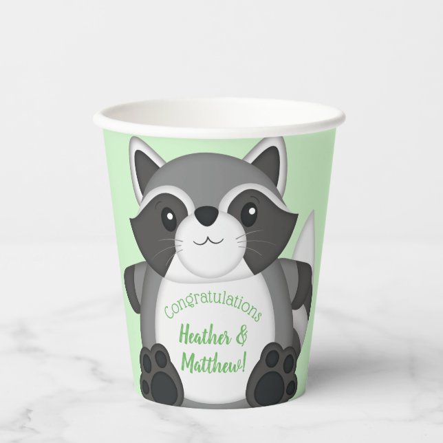 Raccoon Baby Shower Woodland Paper Cups (Front)