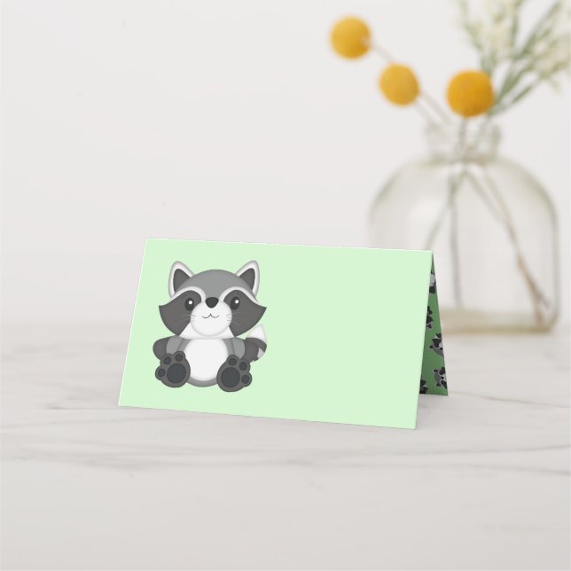 Raccoon Baby Shower Woodland Place Card (Front)