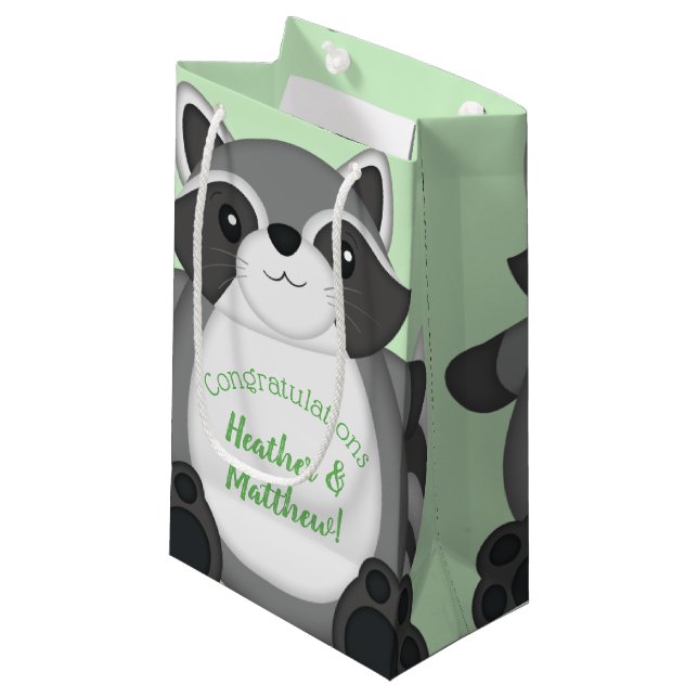 Raccoon Baby Shower Woodland Small Gift Bag (Front Angled)