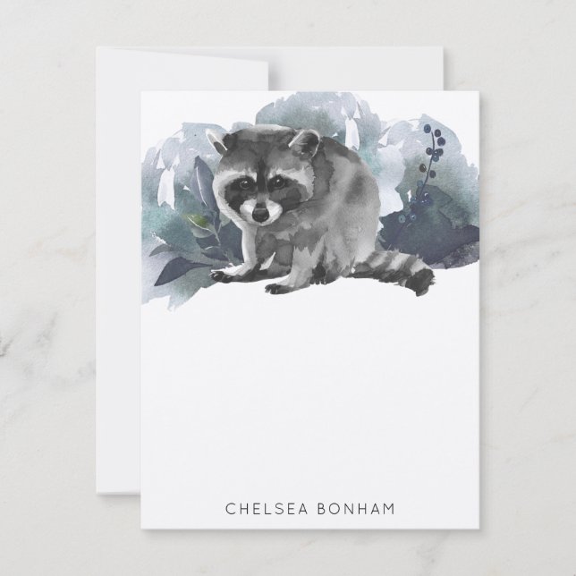 Raccoon Baby Watercolor Scenery Note Card (Front)