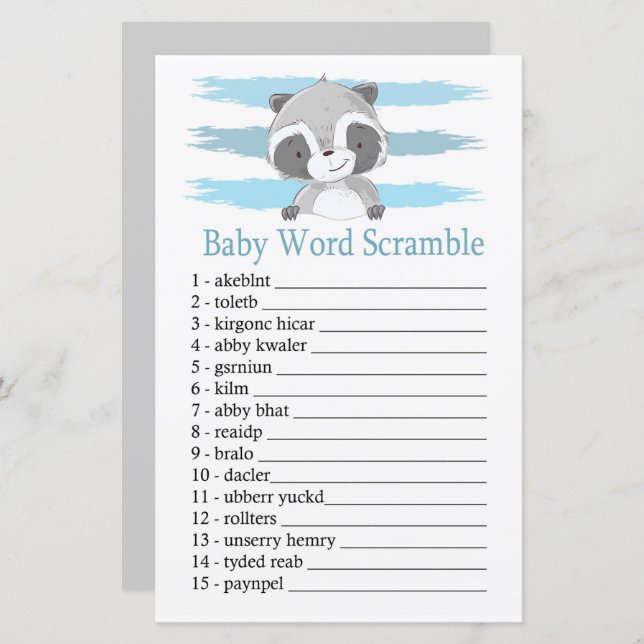 Raccoon Baby word scramble game (Front/Back)