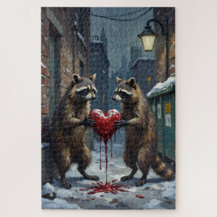 Raccoon Bandits Sharing Stolen Velvet Cake Jigsaw Puzzle