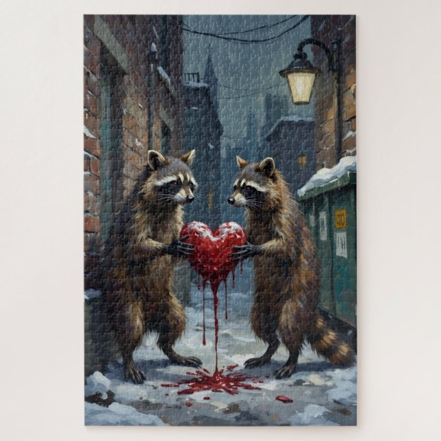Raccoon Bandits Sharing Stolen Velvet Cake Jigsaw Puzzle (Vertical)