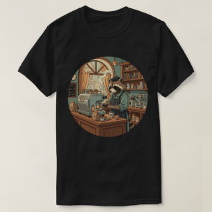 Raccoon Barista - Cozy Vintage Coffee Shop T-Shirt