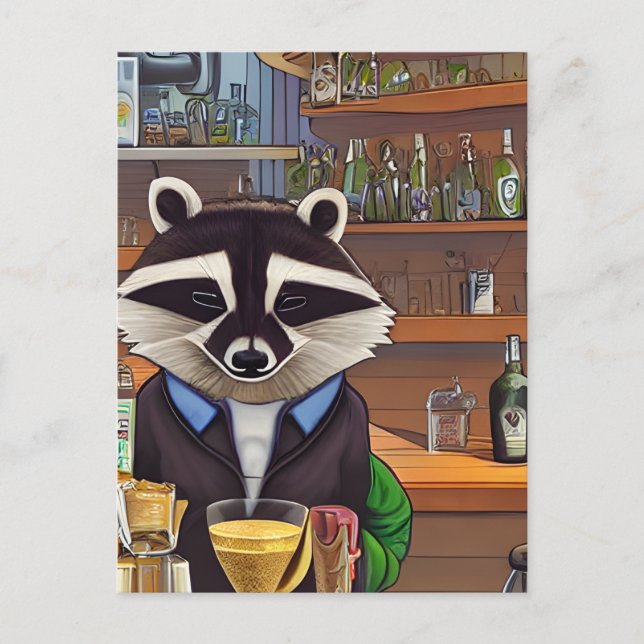 Raccoon Bartender Postcard (Front)