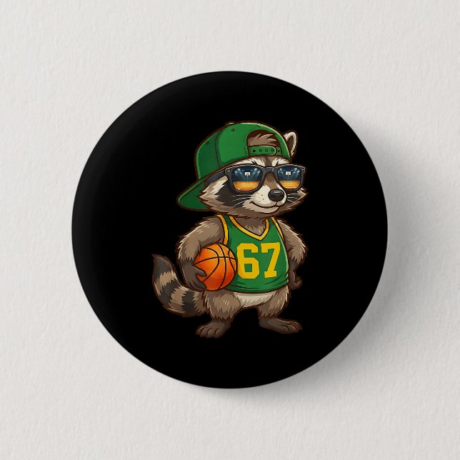 Raccoon Basketball 67 Gen Alpha Slang Srts Men Boy Button (Front)