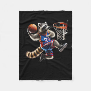 Raccoon Basketball Dunk Art - Fun Sports Animal Il Fleece Blanket