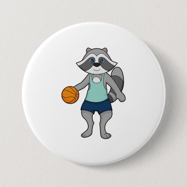 Raccoon Basketball player Basketball Button (Front)
