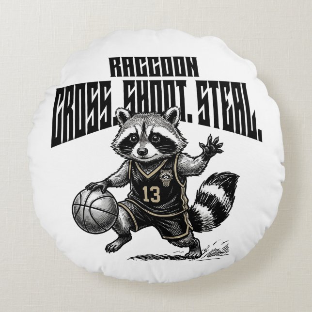Raccoon Basketball Star - Cross Shoot Steal Graph Round Pillow (Front)