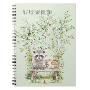 Raccoon Bird Bench Best Friends Forever Birch Tree Notebook