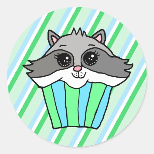 Raccoon Birthday Cupcake Classic Round Sticker