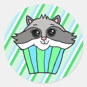 Raccoon Birthday Cupcake Classic Round Sticker