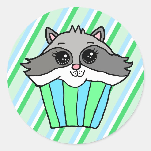 Raccoon Birthday Cupcake Classic Round Sticker (Front)