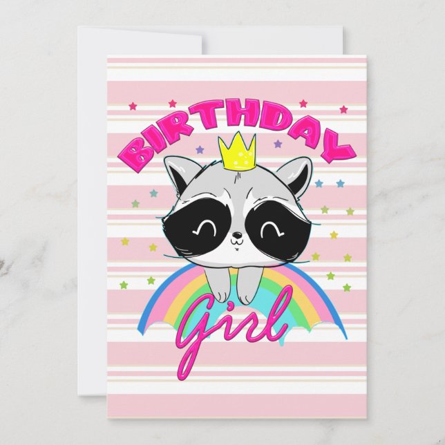 Raccoon Birthday Girl Animal Party Raccoon Lovers  Invitation (Front)
