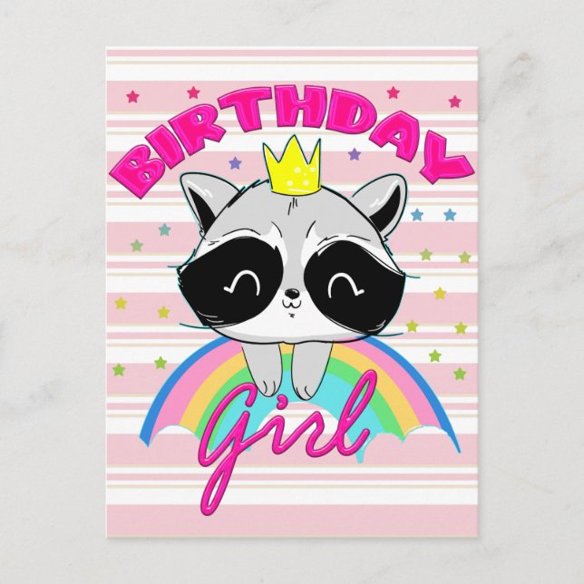 Raccoon Birthday Girl Animal Party Raccoon Lovers  Postcard (Front)