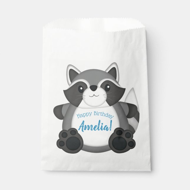 Raccoon Birthday Party Blue Favor Bag (Front)