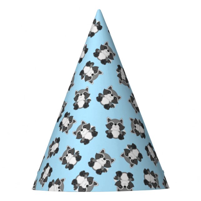 Raccoon Birthday Party Blue Party Hat (Front)