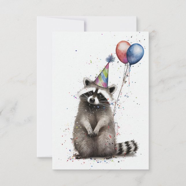 Raccoon Birthday Party Flat Greeting Card (Front)