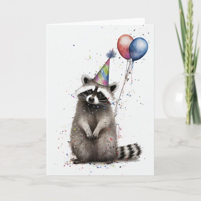 Raccoon Birthday Party Folded Greeting Card (Front)
