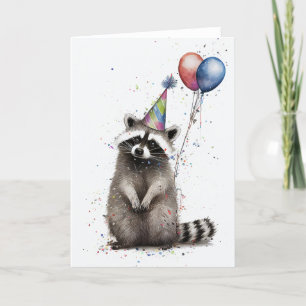 Raccoon Birthday Party Folded Greeting Card