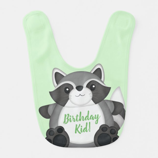 Raccoon Birthday Party Green Baby Bib (Front)